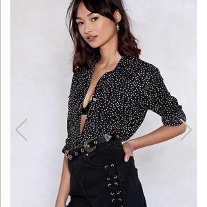 Nastygal sheer star print top black